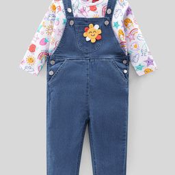 Babyhug 100% Cotton Woven Dungarees With Full Sleeves T-Shirt With Sun Print & Applique --image-66