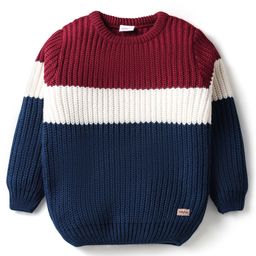 Babyhug Knit Full Sleeves Pullover Sweater With Cable Knit Design - Marroon-image-97