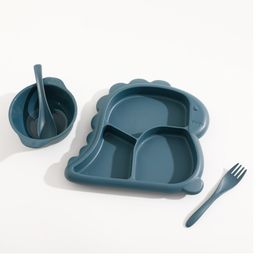 Dino Shaped Sectioned Plate with Bowl Spoon & Fork - Blue-image-91