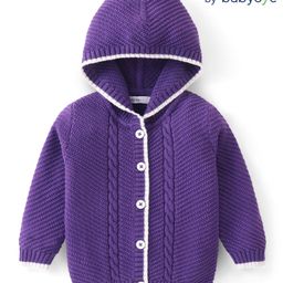 Babyoye Knitted Full Sleeves Front Open Hooded Sweater With Pearl Knit Design - Purple-image-66