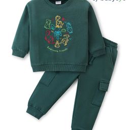 Babyoye 100% Cotton Knit Full Sleeves T-Shirt & Lounge Pants Set With Cargo Pockets & Dino Print - Green-image-93