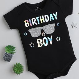 TINY MINY MEE Cotton Vinyl  Half Sleeves Birthday  Printed Sparkling Onesie - Black-image-25