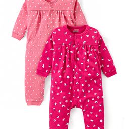 Babyhug 100% Cotton Full Sleeves Rompers Floral & Polka Dots Print Pack of 2 - Pink-image-77
