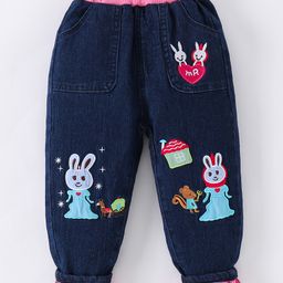 Kookie Kids Denim Full Length Jeans With Bunny Patch Detailing - Navy Blue-image-82