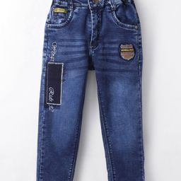 Olio Kids Denim Woven Full Length Jeans With Text Embroidery - Navy Blue-image-54