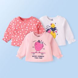Doodle Poodle 100% Cotton Knit Full Sleeves Tops with Hearts & Text Print Pack of 3 - Pink White & Dark Pink-image-83