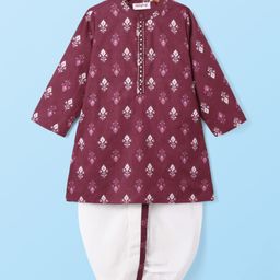 Babyhug Cotton Woven Full Sleeves Kurta Dhoti Set With Floral Print - Maroon-image-46