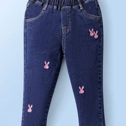 Mark & Mia Cotton Lycra Full Length Denim Jeans With Rabbit Embroidery - Royal Blue-image-52