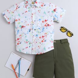 Aww Hunnie Half Sleeves Colour Splash Printed Shirt With Shorts Set - White-image-61