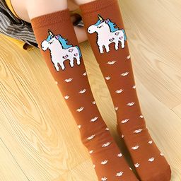 MOMISY Cotton Unicorn & Hearts Designed Socks - Brown-image-95