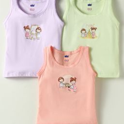Simply Sinker Knit Sleeveless Vests With Best Friends Print Pack Of 3 - Lavender Peach & Light Green-image-25