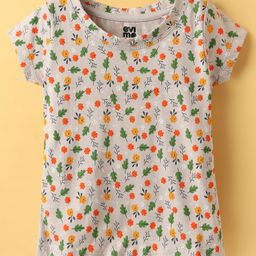 Evimo Single Jersey Half Sleeves Tops with Floral Print - Grey-image-55