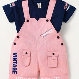 Dapper Dudes Embosis Hosiery Typography Printed Dungaree With Half Sleeves Tee - Onion Pink-image-83