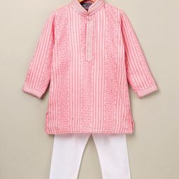 Dapper Dudes Full Sleeves Striped & Sequins Embellished Kurta & Pyjama Set - Pink-image-47