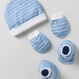 Bubble Pop Cotton Knit Cap Mitten & Booties Set with Stripes Light Blue - Diameter 10 cm-image-48