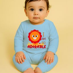 The Peppy Tend 100% Cotton Knit Full Sleeves I Am So Adorable Text Printed Romper - Blue-picture-44