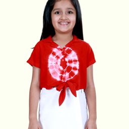 Kiddopanti Rayon Woven Half Sleeves Tie Dye Shirt Style Top - Red-image-7