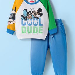 Babyhug Disney Terry Knit Full Raglan Sleeves Sweatshirt and Joggers Set with Mickey Mouse Graphics - Blue-picture-25