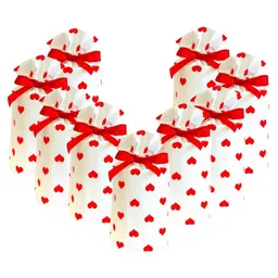 Birthday Popper Hearts Gift Bags with Ribbons Reusable Pouches for Birthday Return Gifts Cookies Candy Small Gifts Drawstring Bags for Celebrations Pack of 50 - Red-picture-3