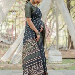 KALINI Ethnic Motifs Silk Blend Block Print Saree image 3