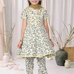 Cutiekins Girls Floral Printed A-Line Kurta with Trousers & Dupatta-picture-43