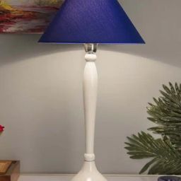 Homesake Glossy White Royal Ovoid Aluminium Table Lamp with Blue Cone Shade (Bulb Included)-image-49