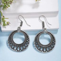 NVR Silver Oxidized Chand Bali Earrings-1