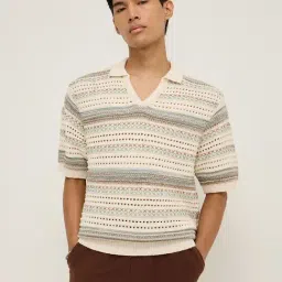 ETA by Westside Taupe Knit-Textured Relaxed-Fit Polo T-Shirt-image-89