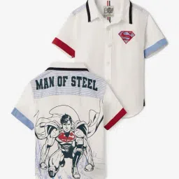 The Souled Store Boys White Cotton Embroidery Superman Shirts-image-117