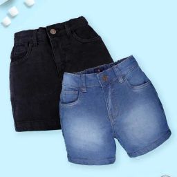Kiddopanti Boys Black & Blue Denim Regular Fit Shorts - Pack of 2-image-77