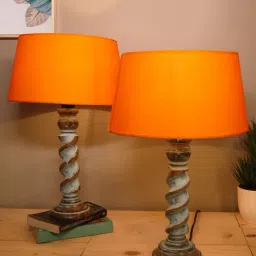 Homesake Orange & Blue Wood Signature Rustic Table Lamp - Set of 2-10