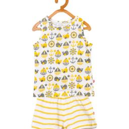 Nino Bambino Kids Yellow & White Printed T-Shirt with Shorts-image-36