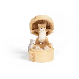 Home4U Brown & Beige Polyresin 5 cm Claw-Ver Cat Showpiece - Set of 1-23