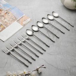 VarEesha Silver Stainless Steel Spoons & Forks - Set of 12-image-45