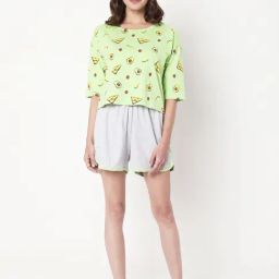 Vero Moda Ease Lime Green & Grey Printed T-shirt With Short-image-93