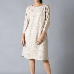 W Beige Printed A-Line Dress-image-78