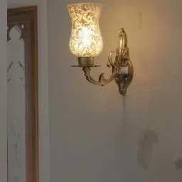 FOS LIGHTING Traditional Meena Golden Aluminium Wall Sconce With Etched Glass - Single Piece-image-56