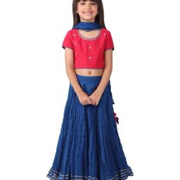 Fabindia Kids Pink & Blue Cotton Embroidered Lehenga Choli-image-65