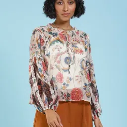 Label Ritu Kumar Ecru Printed Top With Camisole-picture-9
