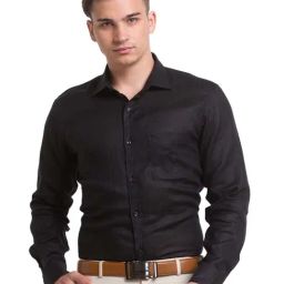 Park Avenue Black Linen Slim Fit Shirt-image-101