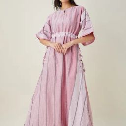The Kaftan Company Pink Cotton Stripes Night Gown-image-8