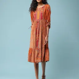 aarke Ritu Kumar Rust Printed Midi Dress-image-7
