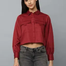Allen Solly Maroon Cotton Regular Fit Crop Shirt-image-88