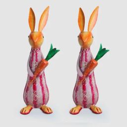 ExclusiveLane Mr Rabbit Light Pink & Magenta Sheet Metal Garden Decorative Showpiece - Set of 2-image-23
