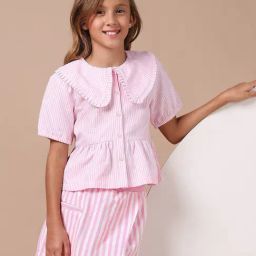 U.S. Polo Assn. Girls Light Pink Peter Pan Collar Striped Top-image-50