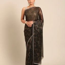 Mohey Black Georgette Floral Saree With Unstitched Blouse-image-28