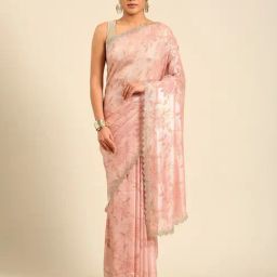 Mohey Pink Organza Woven Design Saree With Unstitched Blouse-image-87