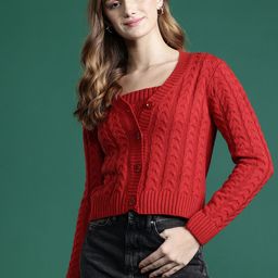 DressBerry Cable Knit Cardigan with Knitted Inner Crop Top-image-18