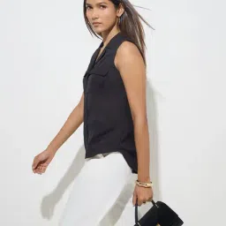 Wardrobe by Westside Black High-Low Sleeveless Shirt-picture-18