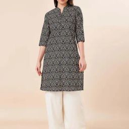 Rangmanch by Pantaloons Black Printed Straight Kurta-picture-7